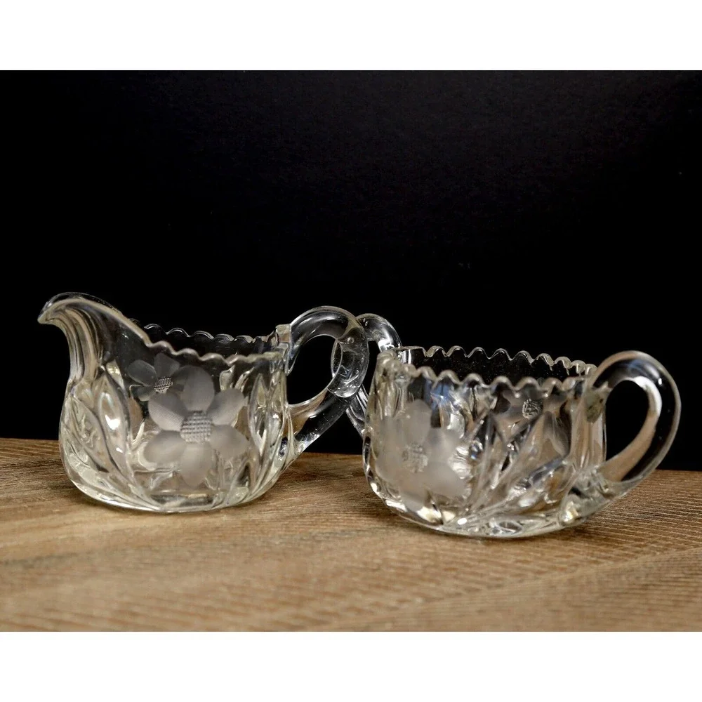 Vintage‎ Lancaster Etched Sugar and Creamer Set